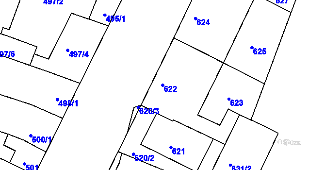 Parcela st. 622 v KÚ Husovice, Katastrální mapa