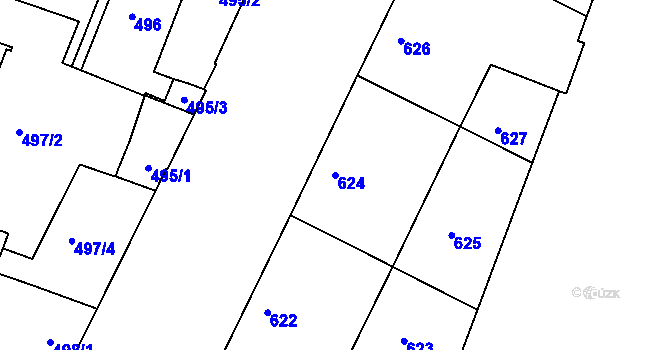 Parcela st. 624 v KÚ Husovice, Katastrální mapa