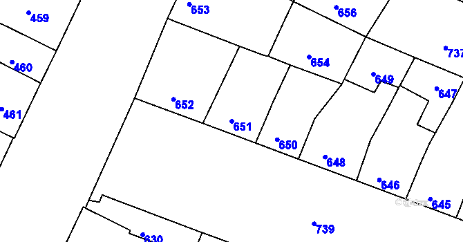 Parcela st. 651 v KÚ Husovice, Katastrální mapa