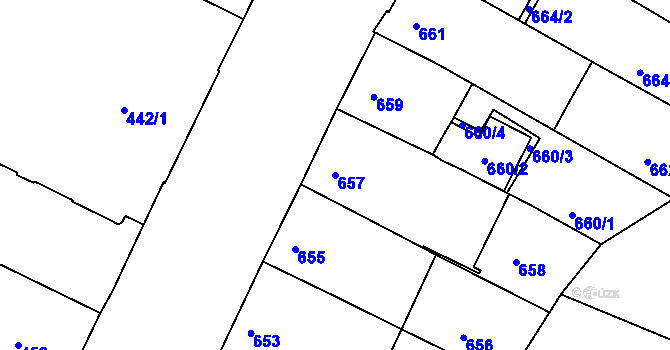 Parcela st. 657 v KÚ Husovice, Katastrální mapa