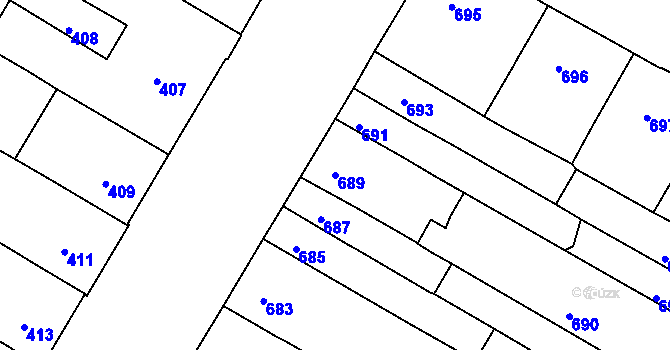Parcela st. 689 v KÚ Husovice, Katastrální mapa