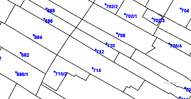 Parcela st. 712 v KÚ Husovice, Katastrální mapa