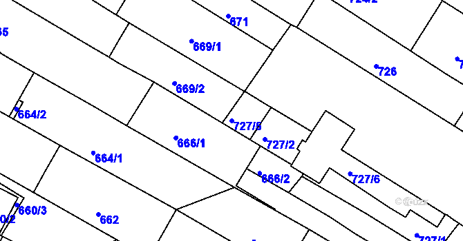 Parcela st. 727/5 v KÚ Husovice, Katastrální mapa