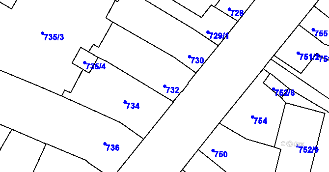 Parcela st. 732 v KÚ Husovice, Katastrální mapa