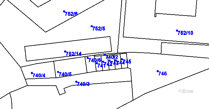 Parcela st. 740/2 v KÚ Husovice, Katastrální mapa