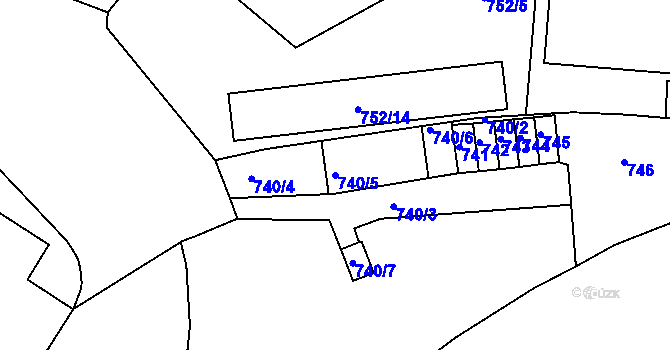 Parcela st. 740/5 v KÚ Husovice, Katastrální mapa