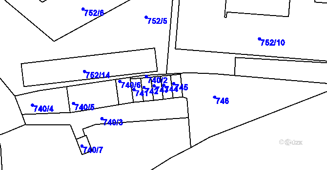 Parcela st. 744 v KÚ Husovice, Katastrální mapa
