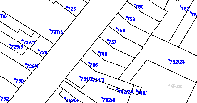 Parcela st. 756 v KÚ Husovice, Katastrální mapa
