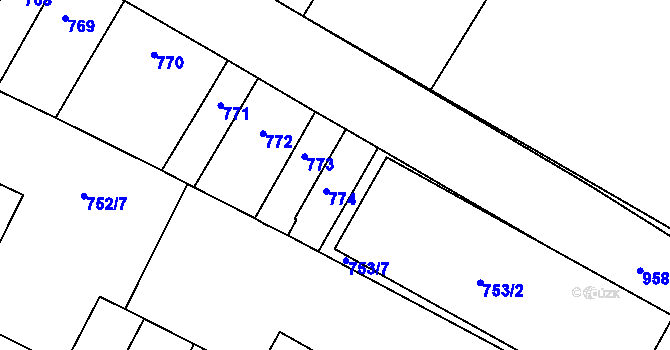 Parcela st. 774 v KÚ Husovice, Katastrální mapa
