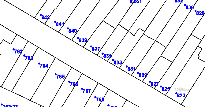 Parcela st. 835 v KÚ Husovice, Katastrální mapa