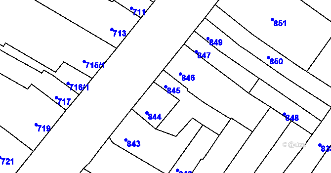 Parcela st. 845 v KÚ Husovice, Katastrální mapa