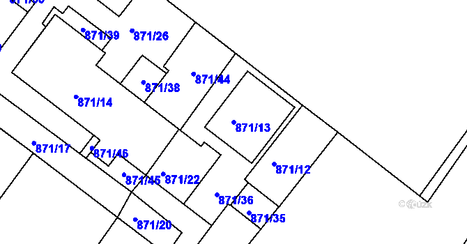 Parcela st. 871/13 v KÚ Husovice, Katastrální mapa