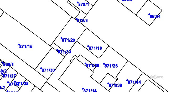 Parcela st. 871/18 v KÚ Husovice, Katastrální mapa