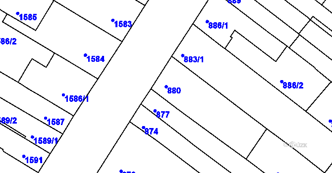 Parcela st. 880 v KÚ Husovice, Katastrální mapa