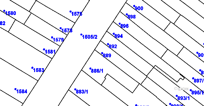 Parcela st. 889 v KÚ Husovice, Katastrální mapa