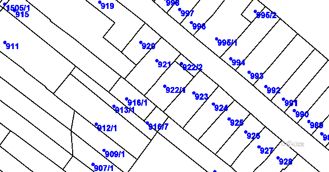 Parcela st. 922/1 v KÚ Husovice, Katastrální mapa