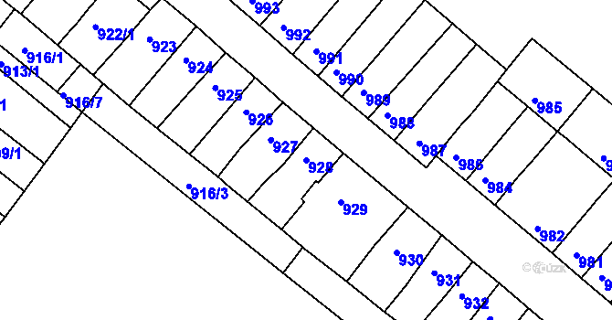 Parcela st. 928 v KÚ Husovice, Katastrální mapa