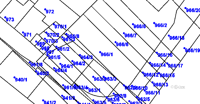 Parcela st. 966/1 v KÚ Husovice, Katastrální mapa