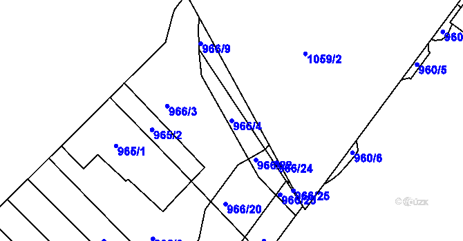 Parcela st. 966/4 v KÚ Husovice, Katastrální mapa