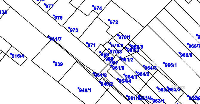 Parcela st. 969 v KÚ Husovice, Katastrální mapa