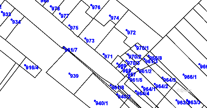 Parcela st. 971 v KÚ Husovice, Katastrální mapa