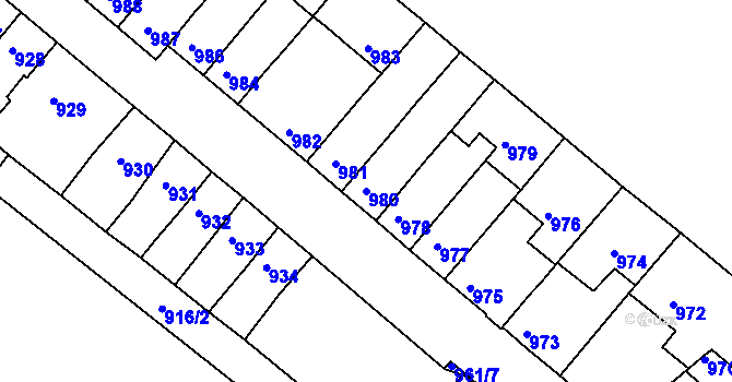 Parcela st. 980 v KÚ Husovice, Katastrální mapa