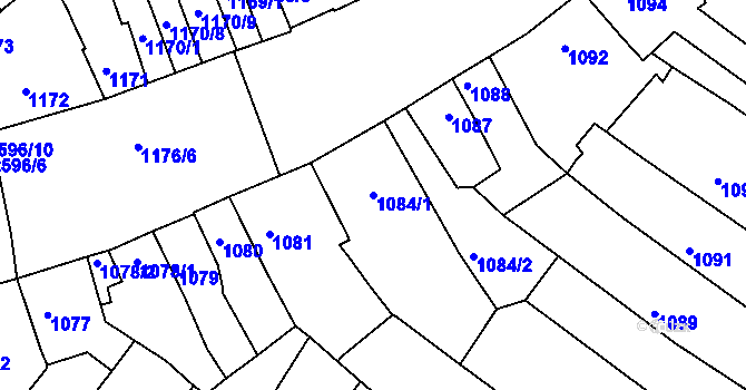 Parcela st. 1084/1 v KÚ Husovice, Katastrální mapa