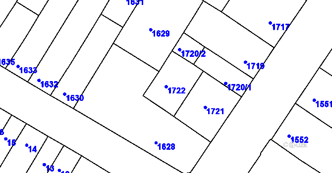 Parcela st. 1722 v KÚ Husovice, Katastrální mapa