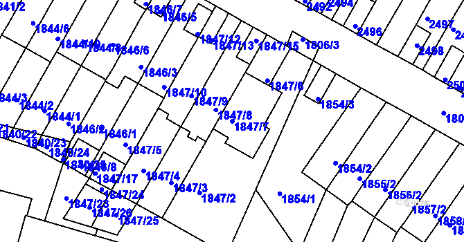 Parcela st. 1847/7 v KÚ Husovice, Katastrální mapa