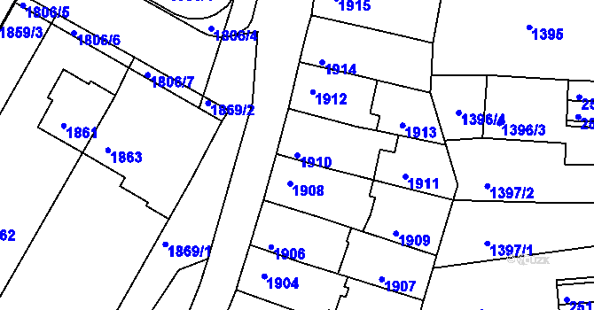 Parcela st. 1910 v KÚ Husovice, Katastrální mapa