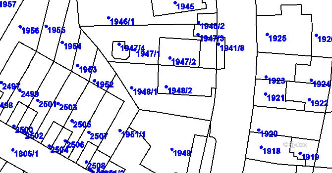 Parcela st. 1948/2 v KÚ Husovice, Katastrální mapa