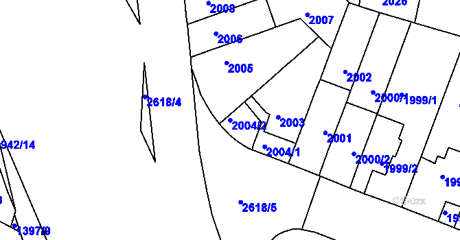 Parcela st. 2004/2 v KÚ Husovice, Katastrální mapa