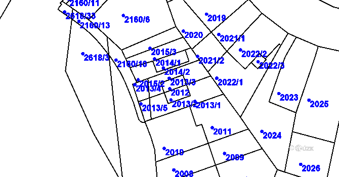Parcela st. 2012 v KÚ Husovice, Katastrální mapa