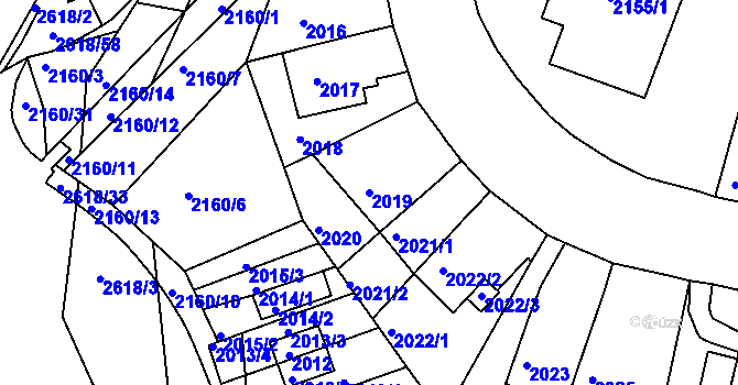 Parcela st. 2019 v KÚ Husovice, Katastrální mapa