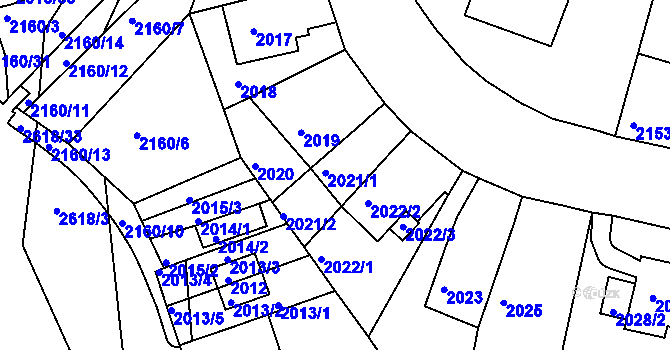 Parcela st. 2021 v KÚ Husovice, Katastrální mapa