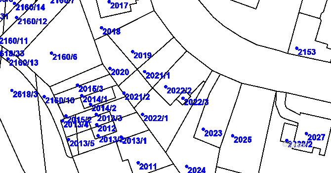 Parcela st. 2022/2 v KÚ Husovice, Katastrální mapa