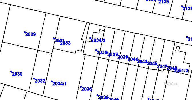 Parcela st. 2035 v KÚ Husovice, Katastrální mapa