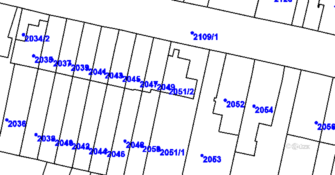 Parcela st. 2051/2 v KÚ Husovice, Katastrální mapa