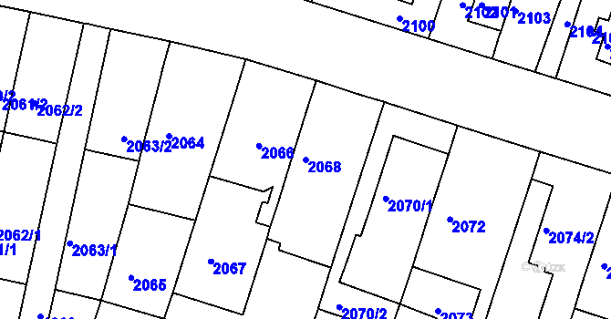 Parcela st. 2068 v KÚ Husovice, Katastrální mapa