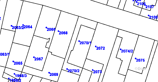 Parcela st. 2070/1 v KÚ Husovice, Katastrální mapa