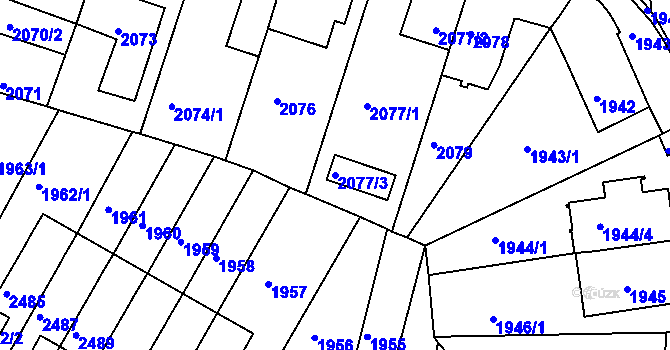 Parcela st. 2077/3 v KÚ Husovice, Katastrální mapa
