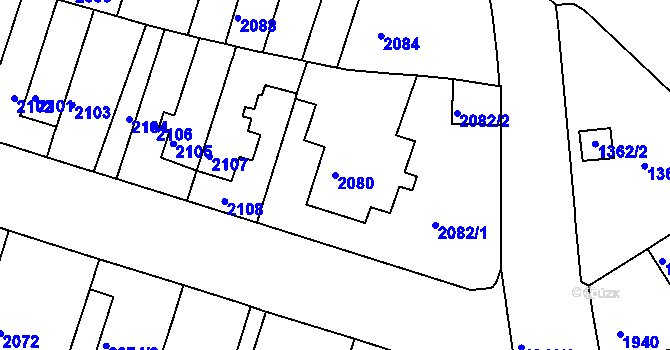 Parcela st. 2080 v KÚ Husovice, Katastrální mapa