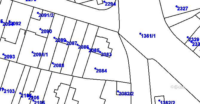 Parcela st. 2083 v KÚ Husovice, Katastrální mapa