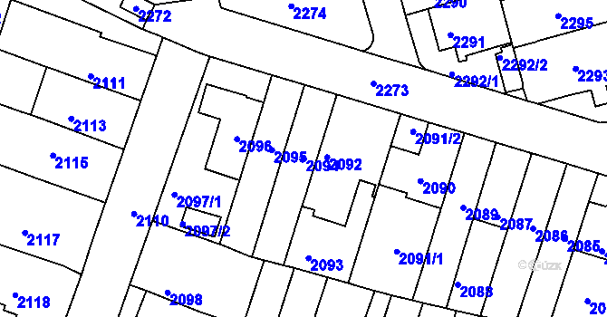 Parcela st. 2094 v KÚ Husovice, Katastrální mapa