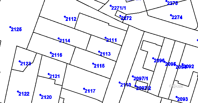 Parcela st. 2113 v KÚ Husovice, Katastrální mapa