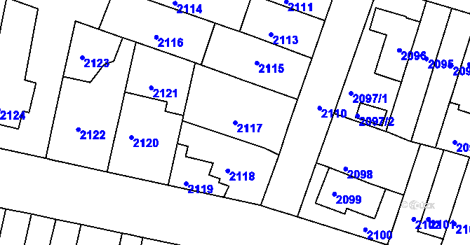 Parcela st. 2117 v KÚ Husovice, Katastrální mapa
