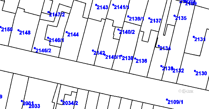 Parcela st. 2140/1 v KÚ Husovice, Katastrální mapa