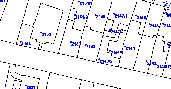Parcela st. 2148 v KÚ Husovice, Katastrální mapa