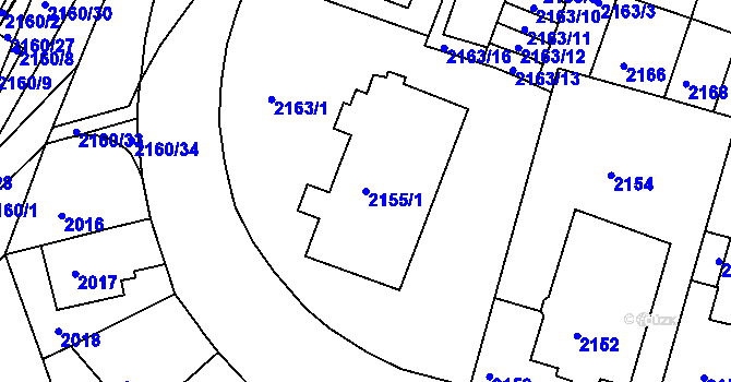 Parcela st. 2155/1 v KÚ Husovice, Katastrální mapa