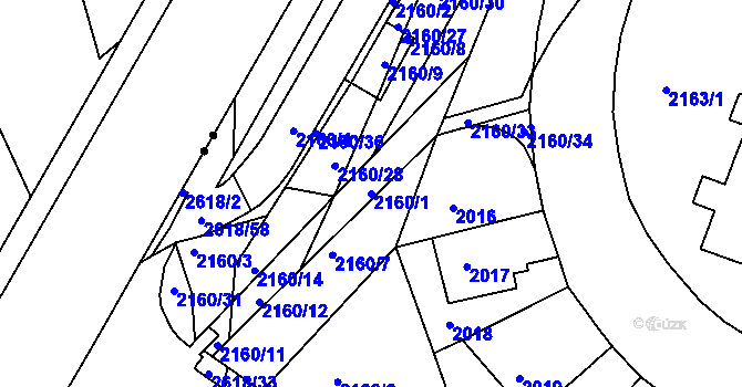 Parcela st. 2160/1 v KÚ Husovice, Katastrální mapa